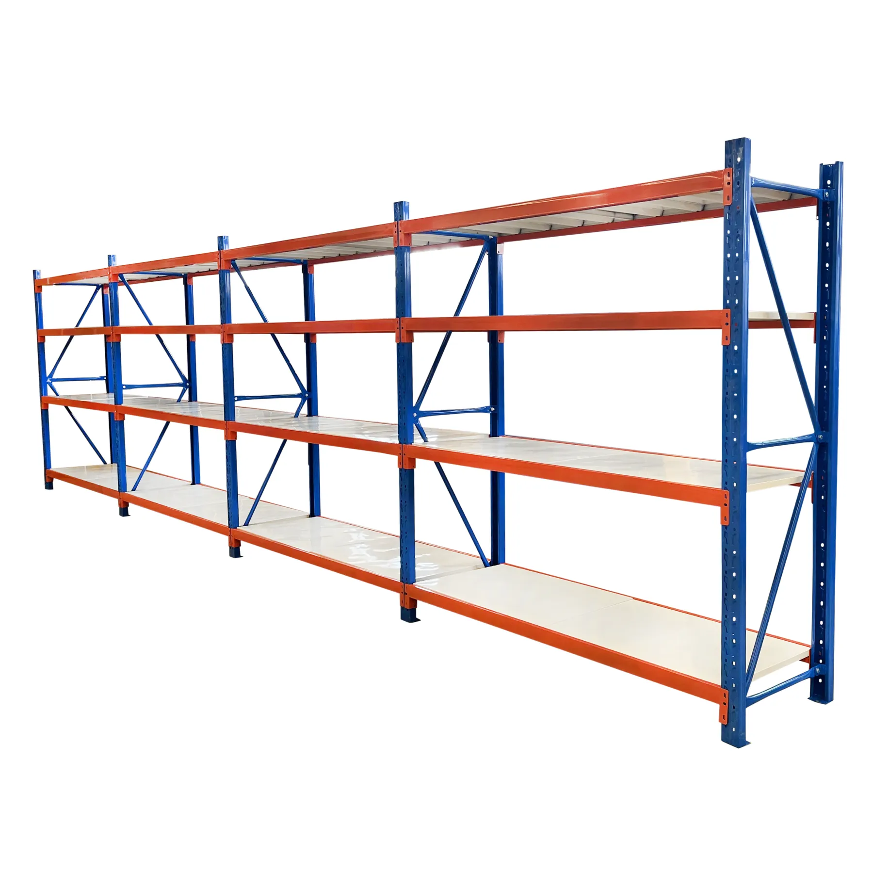 4 Bay Longspan Shelving 2400H x 8000W x 600D Blue/Orange view 1